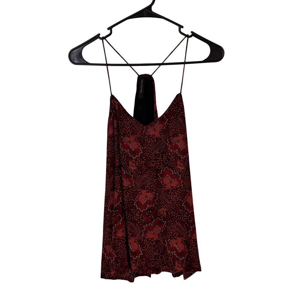 Knot Sisters‎ Womens XS Burgundy Batik Floral Print Racerback Camisole Tank Top